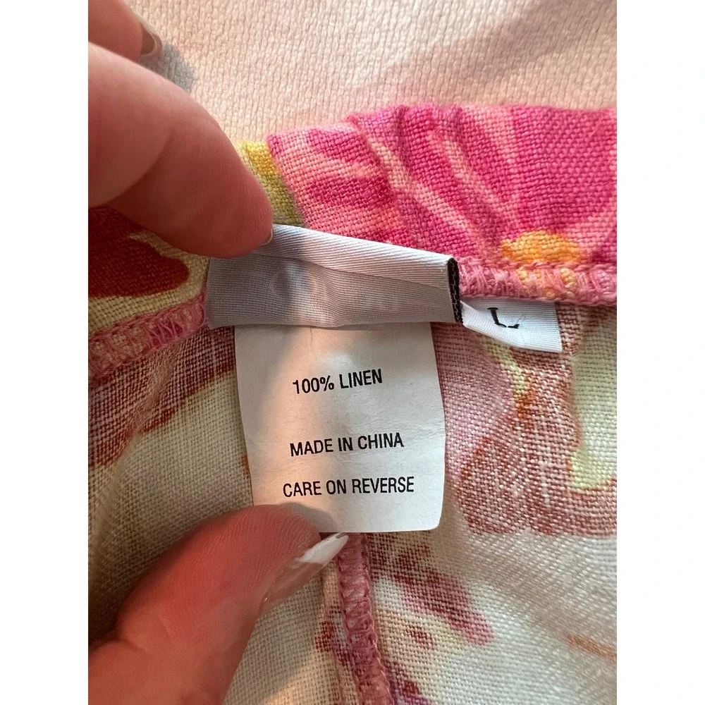 Hot Cotton Floral Linen Skirt Women's Size L Maxi Pink Yellow‎ Brown Cottagecore